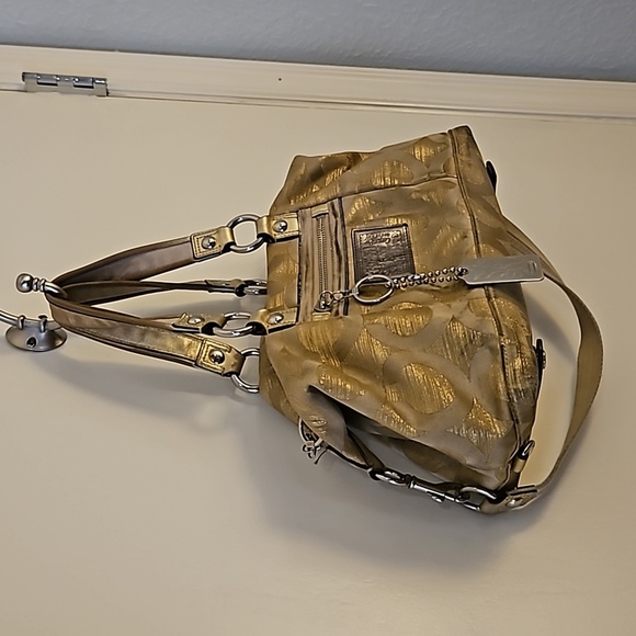 VTG COACH Y2k Gold Poppy Signature Logo Cloth Satchel Bag - Picture 9 of 16